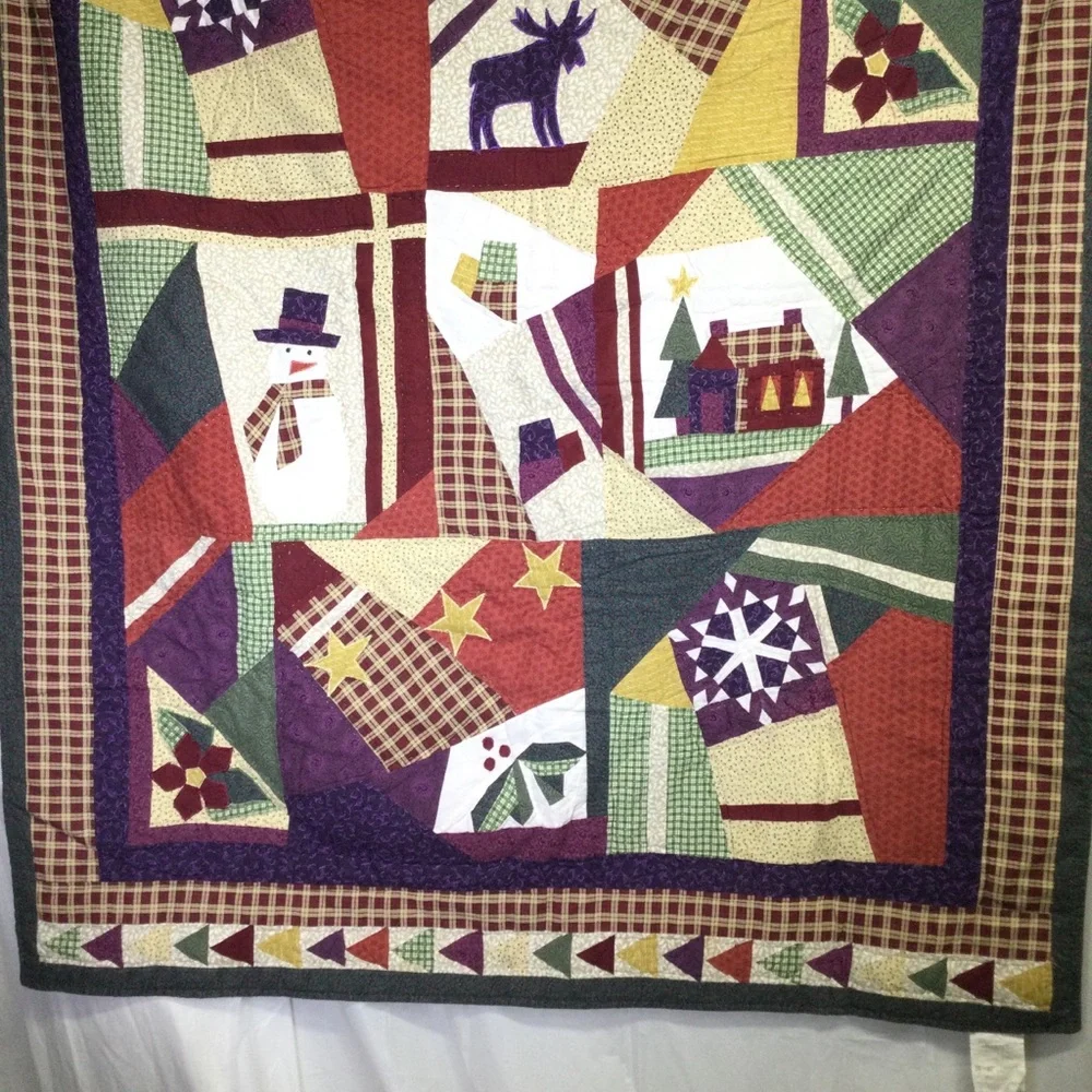 Vintage Colorful Patchwork Quilt with Holiday Motifs Blanket 50x60